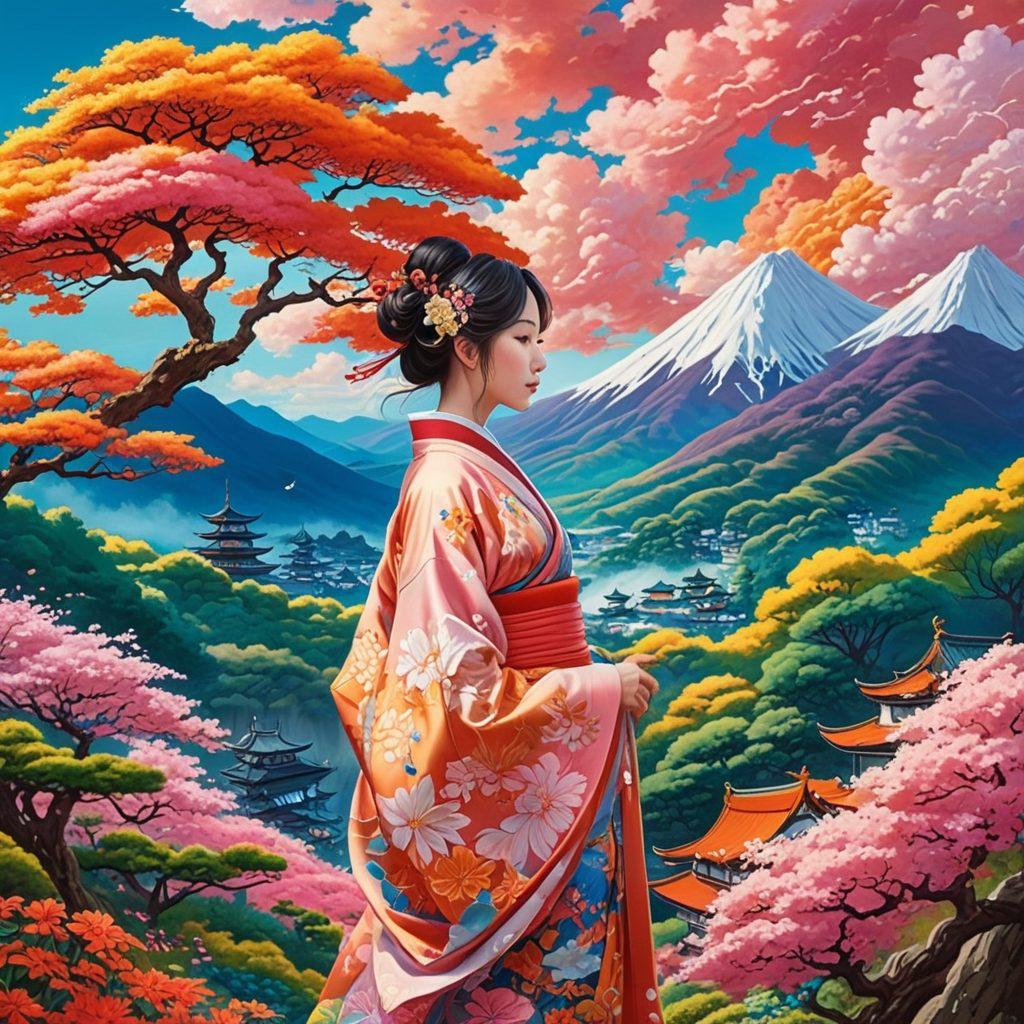 A vibrant and imaginative scene depicting an artistic blend of sensuality and fantasy. Incorporate details of colorful, surreal landscapes with whimsical characters that invoke a sense of indulgence and pleasure. Include elements of traditional Japanese art styles intertwined with modern digital aesthetics, portraying a playful yet artistic homage to hentai culture. The background should be ethereal and dreamlike, emphasizing the journey through the artistry. bright colors. surrealism. digital art.